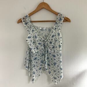 Electric Behaviour Blue Floral  Hem Tank Top Women's Medium Cottagecore